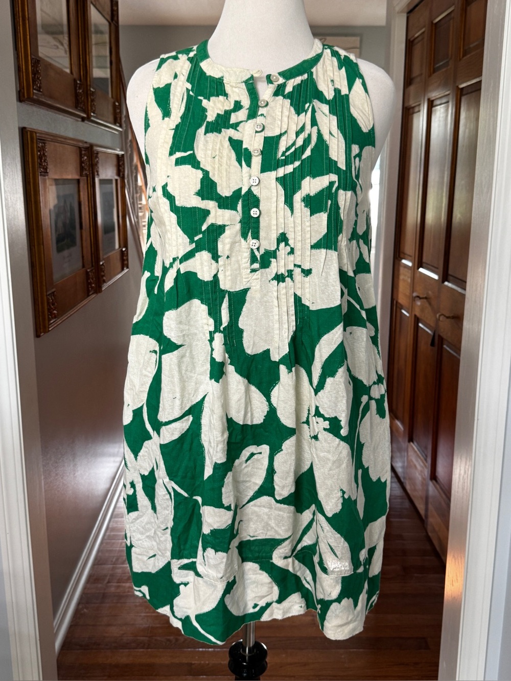 Sonoma Kelly Green Cream Linen Blend Sleeveless dress Size Large